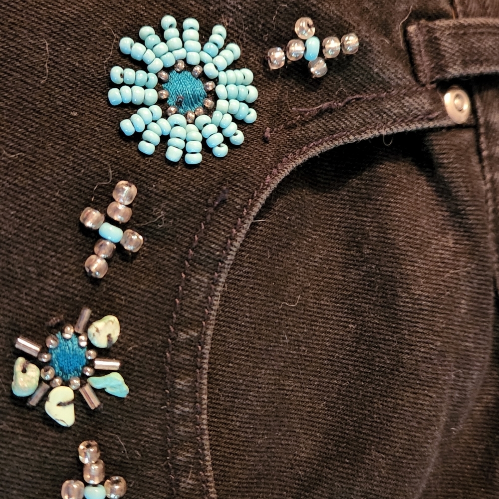 Black Jeans with Bead Detailing at front pockets. Size 12